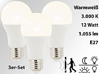Luminea LED-Lampe mit Radar-... 12 Watt, E27, 3er-Set