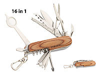 PEARL 16in1-Multifunktions-Taschenmesser ... Echt-Holz-Griff