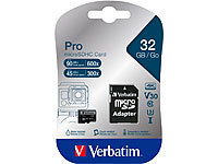 Verbatim PRO microSDHC-Karte, 32 GB, ...-I, bis zu 90 MB/s