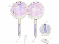 infactory 2er 2in1-Akku-... Fliegenklatsche mit UV-LEDs