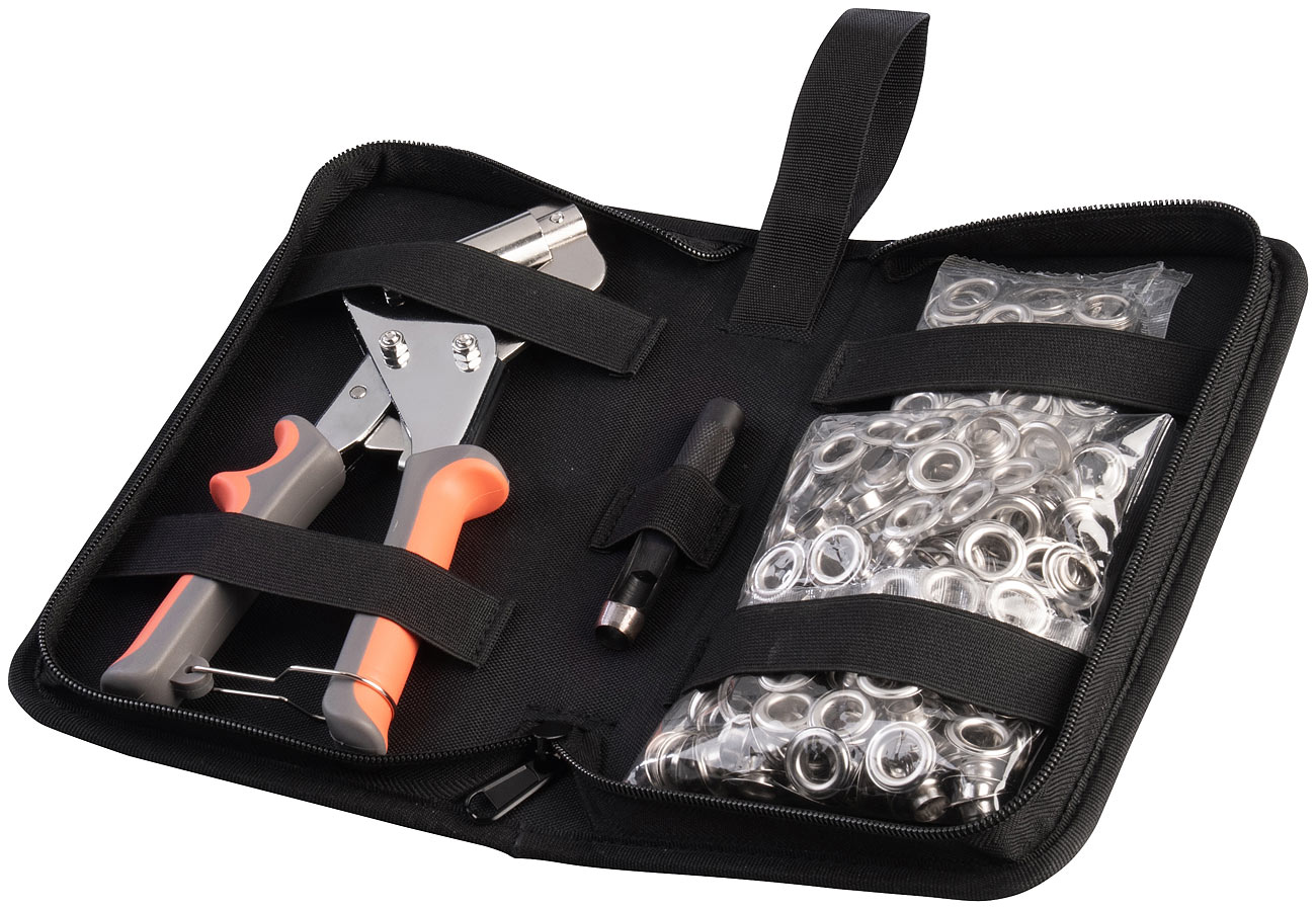 AGT clește pentru găurit: Set de clești pentru eyelet de tip profesionist cu 200 de eyelets din oțel inoxidabil (Ø 10 mm) și geantă (99.99, Set de)