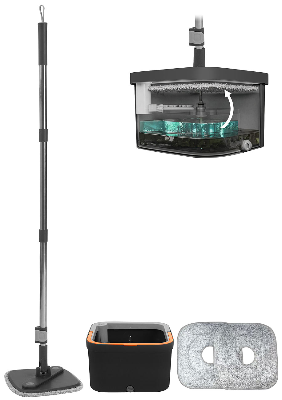 Sichler golvmopp: Moppset med hink, tvåkammarsystem, 4 liter, 2 mikrofiberkuddar (golvmopp, golvmopp med urvridningsfunktion, mopp med)