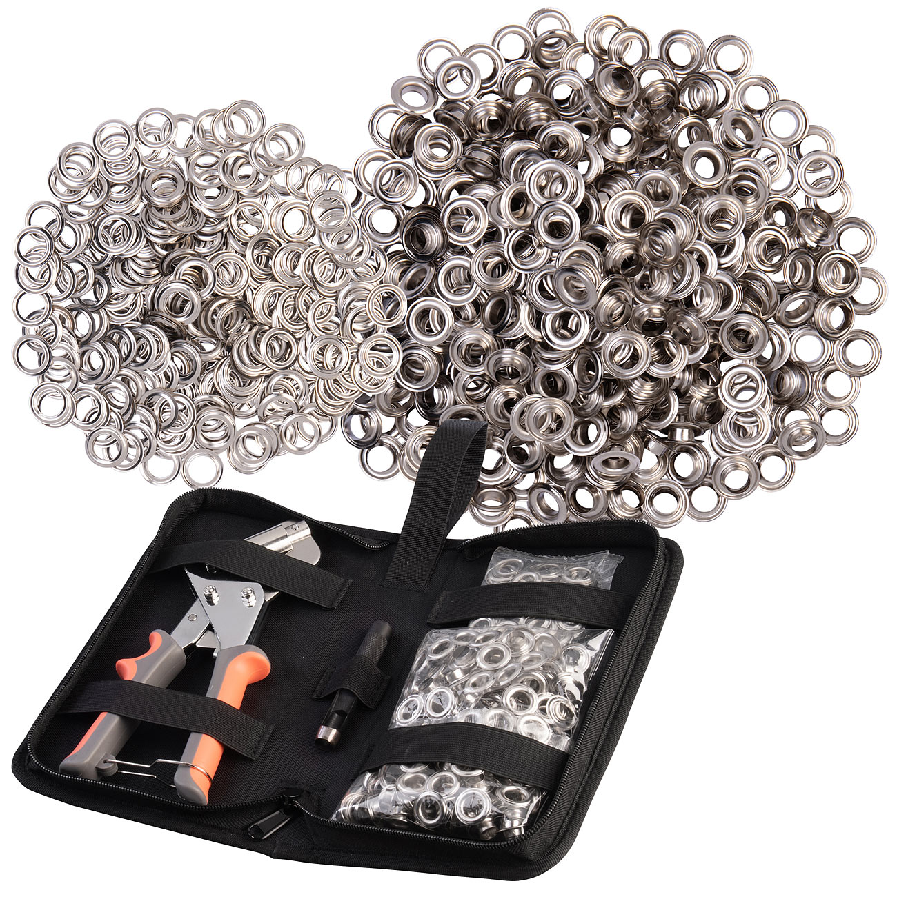 AGT utensile per forare: Set di pinze per rivetti professionali con 800 rivetti in acciaio inox (Ø 10 mm) (attrezzo per occhielli, punzonatrice per)