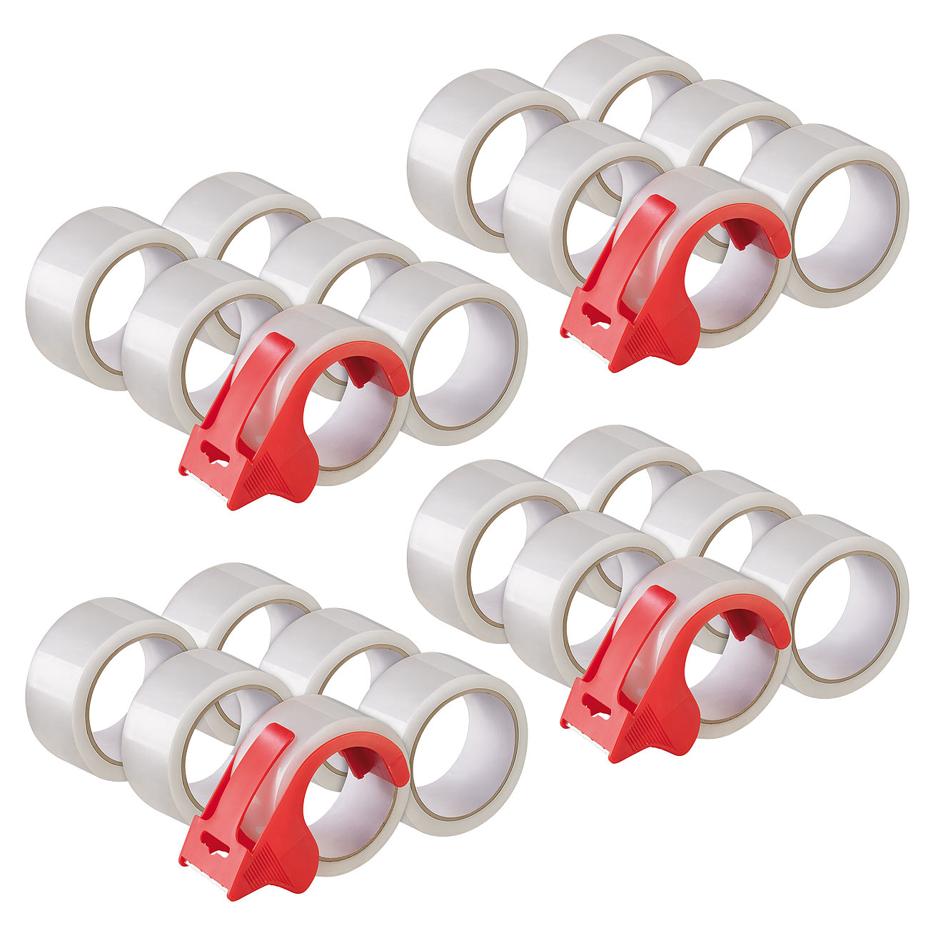 AGT Paket-Kleberollen: 4er-Set kompakte Paketband-Handabroller, 24 transparenten Packbändern (Packband-Packs)