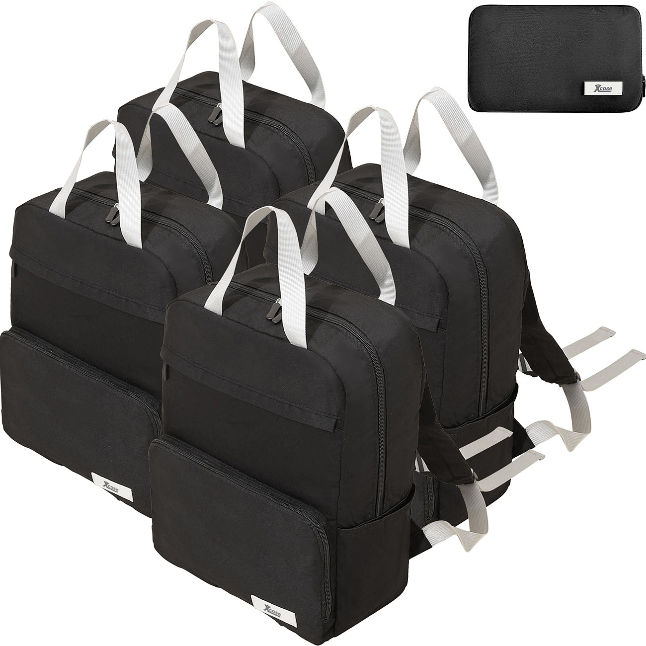 Xcase piccolo zaino: Set di 4 zaini pieghevoli, ultraleggeri, 20 litri, neri, 247g (zaino pieghevole, zaino pieghevole, zaino leggero pieghevole)