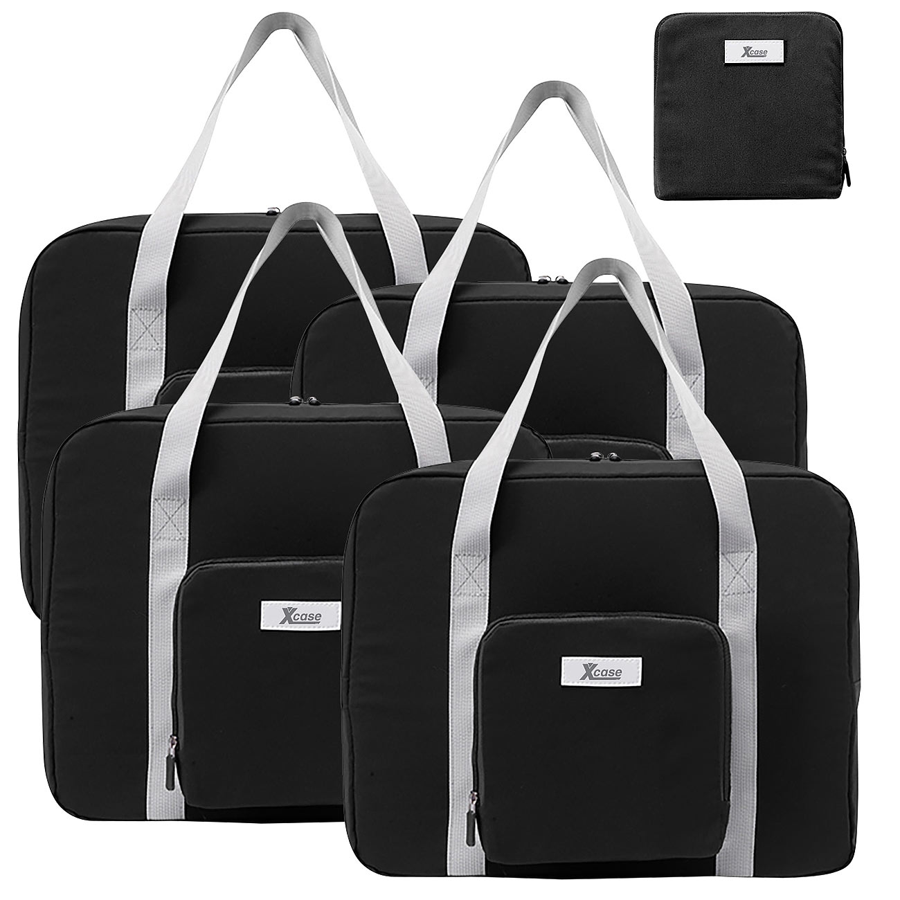 Xcase borsa da viaggio per aereo borsa da viaggio per aereo: Set di 4 borse da cabina pieghevoli per viaggi in aereo, 23 litri, nere (bagaglio a mano)