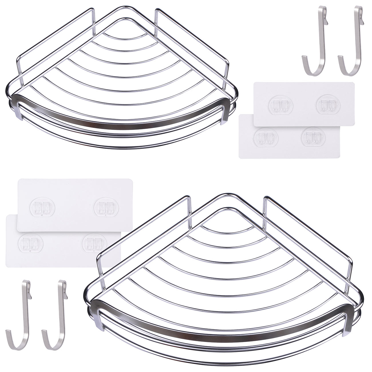 BadeStern organizer angolare per bagno: Set da 2 ripiani da doccia in acciaio inox con 4 ganci, autoadesivi, inossidabili. (ripiano doccia per bagno)