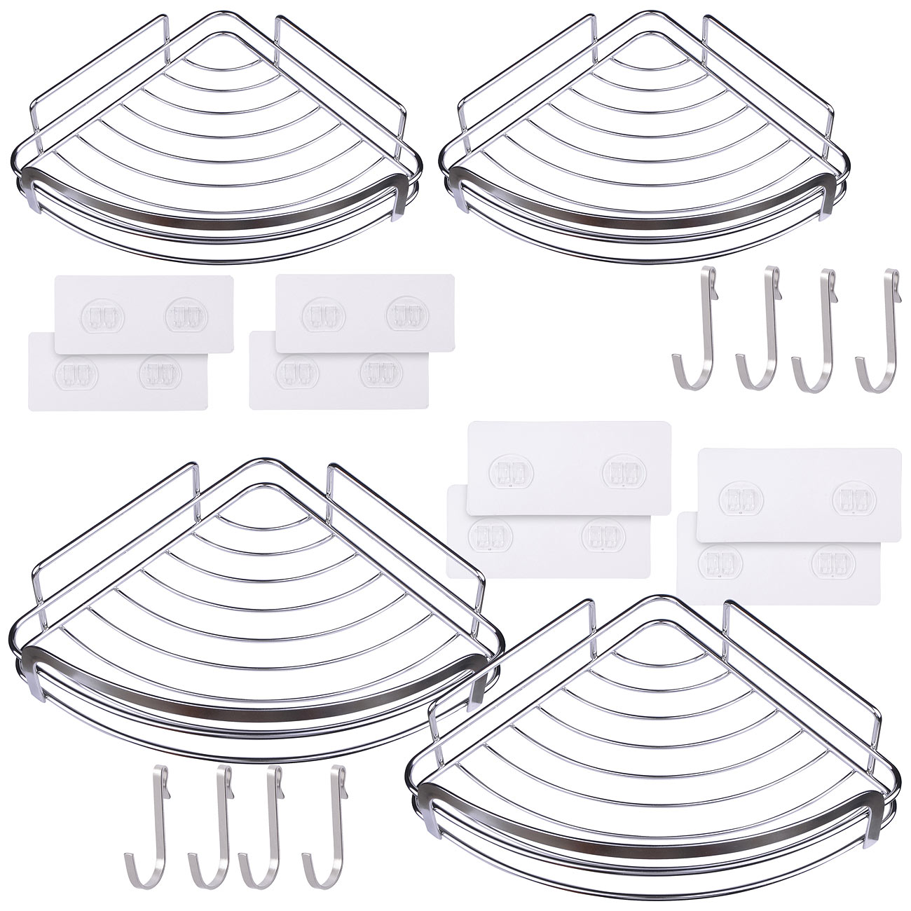 BadeStern ripiano doccia per sapone: Set di 4 mensole per doccia in acciaio inox con 4 ganci, autoadesivo (mensola doccia per bagno, mensola angolare)