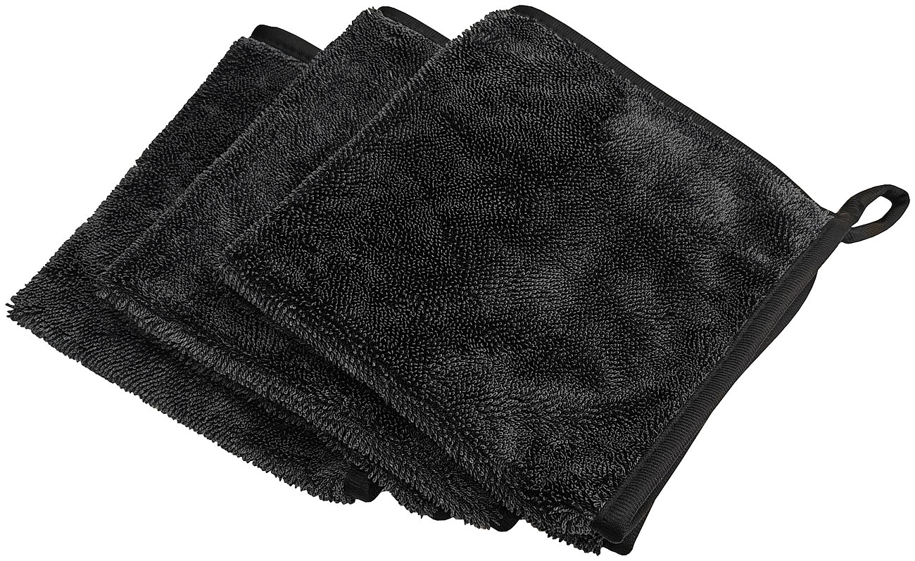 PEARL Mikrofasertrockentuch: 3er-Set XXL-Mikrofaser-Trockentuch, 40 x 40 cm, schwarz (Mikrofaser-Putztuch-Set, Mikrofasertuch Küche)