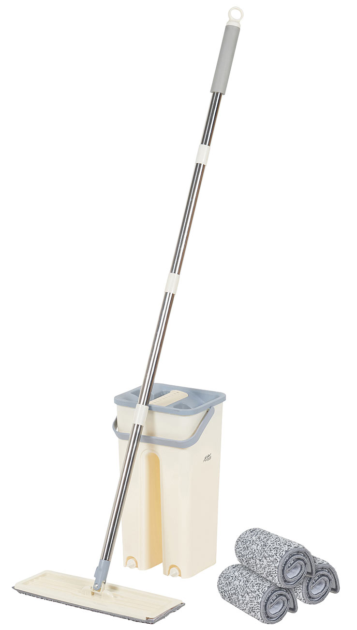 Sichler Wischmop: Wischmopp mit Doppelkammer-Putzeimer, 3 Wischpads, Edelstahlgriff (Mopp-Bodenreiniger, Wischmopp mit Frischwassertrennung)
