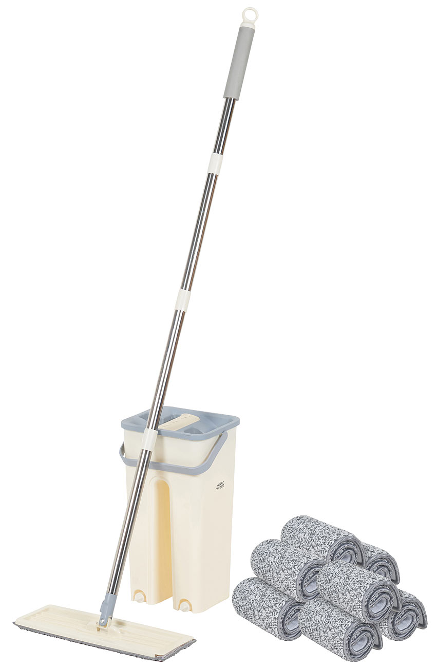 Sichler Wischer: Wischmopp mit Doppelkammer-Putzeimer, 8 Wischpads, Edelstahlgriff (Bodenwischerset, Wischmopp mit Schmutzwassertrennung)