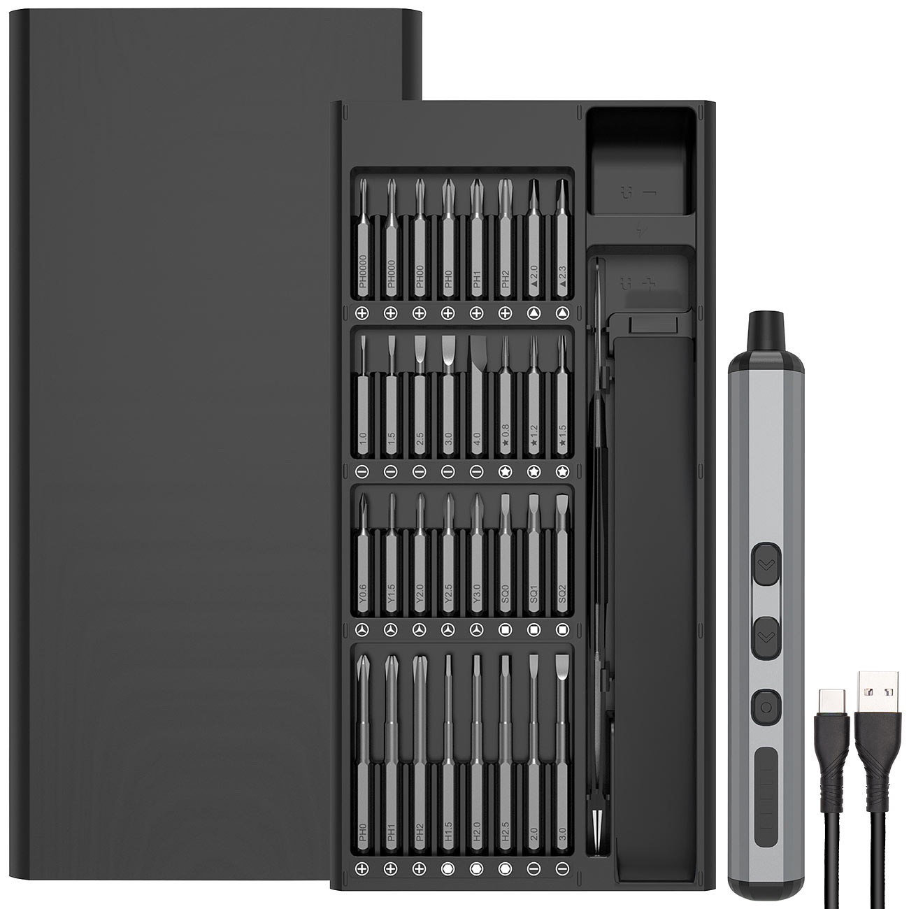 AGT Professional Akku Schraubendreher: 68in1-Präzisions-Elektroschraubendreher-Set, 64 Bits, HD-Display, USB (Elektrischer Schraubendreher)