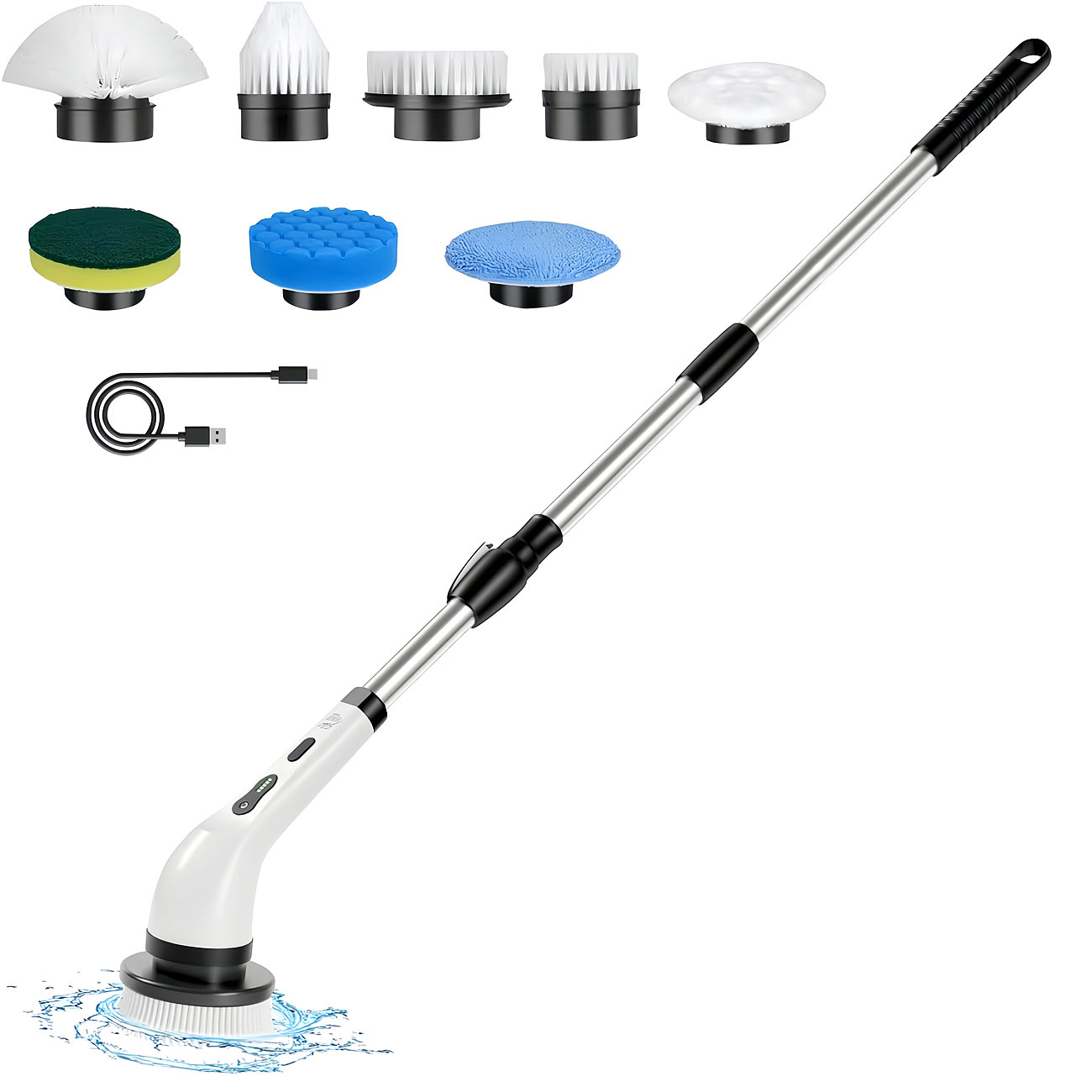 Sichler Fugenreiniger: 2in1-Akku-Reinigungsbürste, Teleskopstab, 125 cm, 8 Aufsätze, 2.000mAh (Elektrische Reinigungsbürste, Reinigungsgeräte)