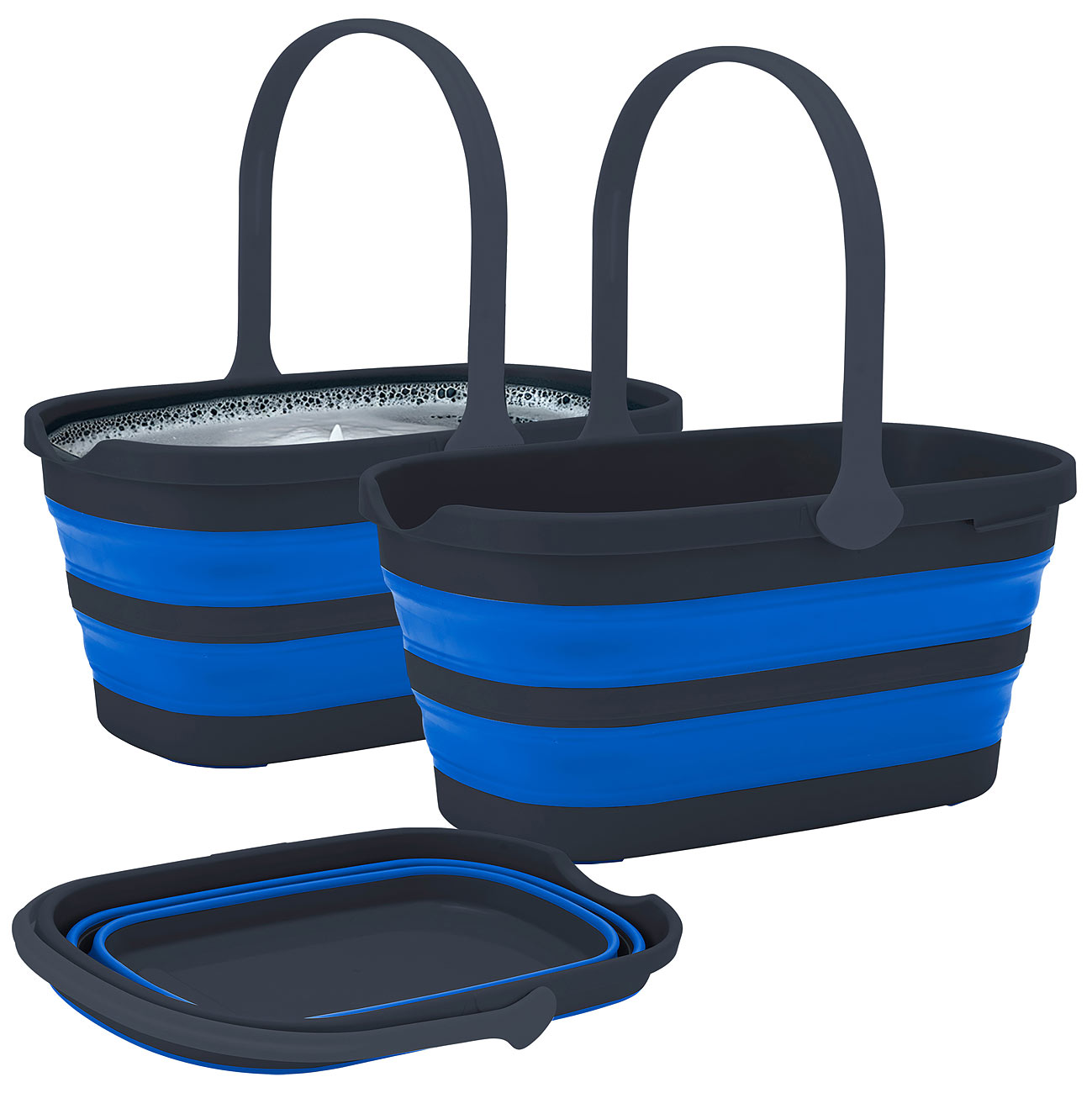 infactory Eimer für Camping: 2er-Set faltbare rechteckige Eimer mit Griff, je 14 Liter (Faltbare Eimer für Autowäsche, tragbare Wassereimer für)