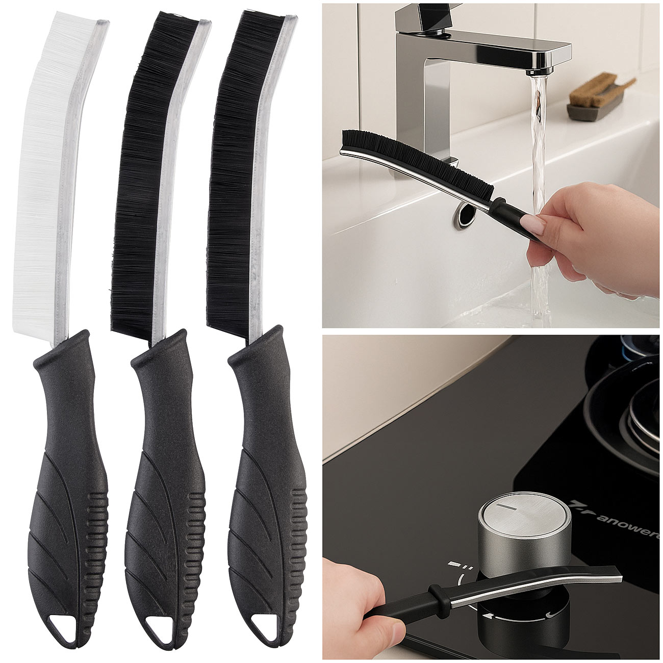 PEARL brosse: Set de 3 brosses à poils durs pour joints et coins, nettoyage des fentes, 120x40 mm (brosse nettoyante pour joints, brosse de nettoyage)