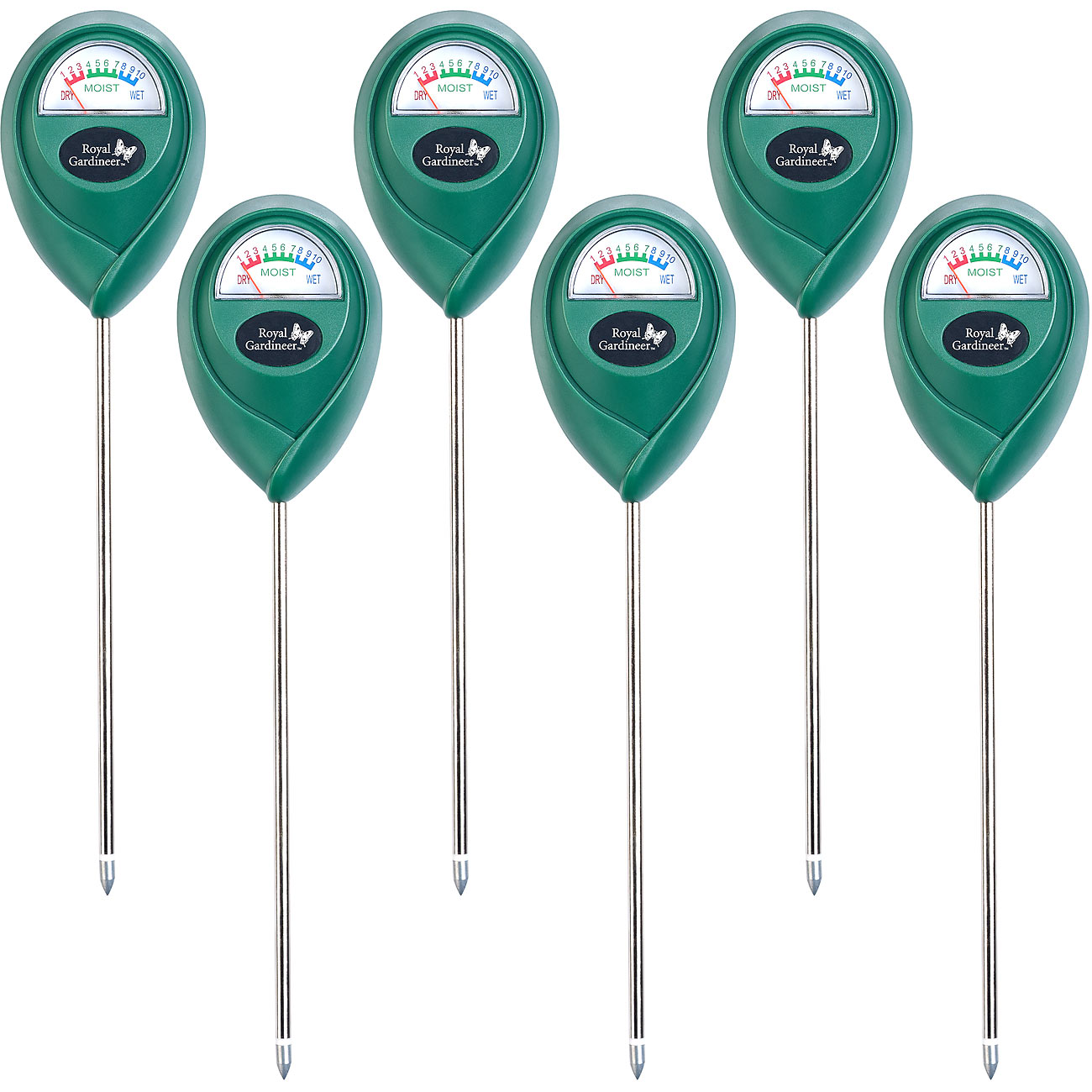 Royal Gardineer Feuchtigkeits Messgerät: 6er-Set Boden-Feuchtigkeitsmessgerät für Pflanzen (Pflanzen Erde Feuchtigkeitsmesser, Feuchtigkeitsmesser)