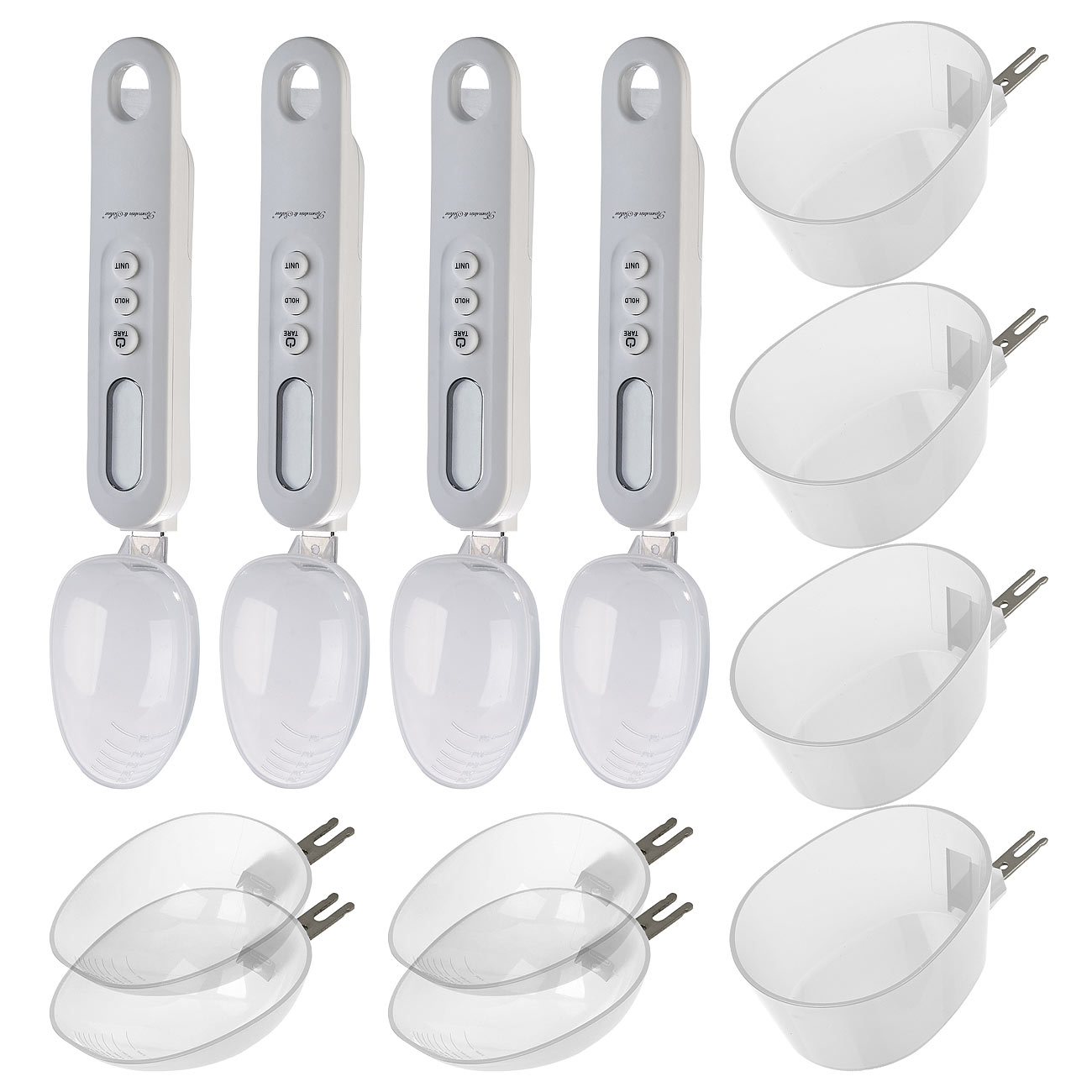 Rosenstein & Söhne balance cuillère doseuse balance cuillère doseuse: Set de 4 balances à cuillère numériques, écran LCD, jusqu'à 500 g, 3 embouts)