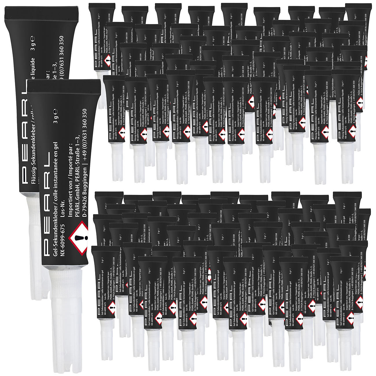 PEARL Modellbau Kleber: 96er-Set Mini-Sekundenkleber mit 48 Gel- und 48 Flüssig-Klebern (Schnell-Kleber, Plastikkleber)