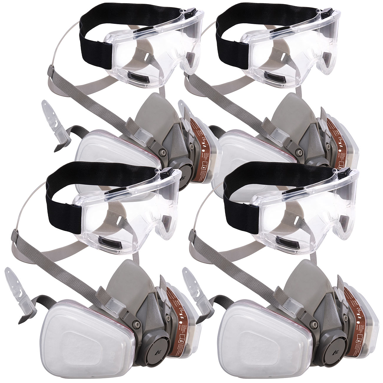 AGT máscara de pintura: Set de 4 mascarillas de protección respiratoria con gafas, cada una con 2 filtros de gas y partículas (máscara de pintura)