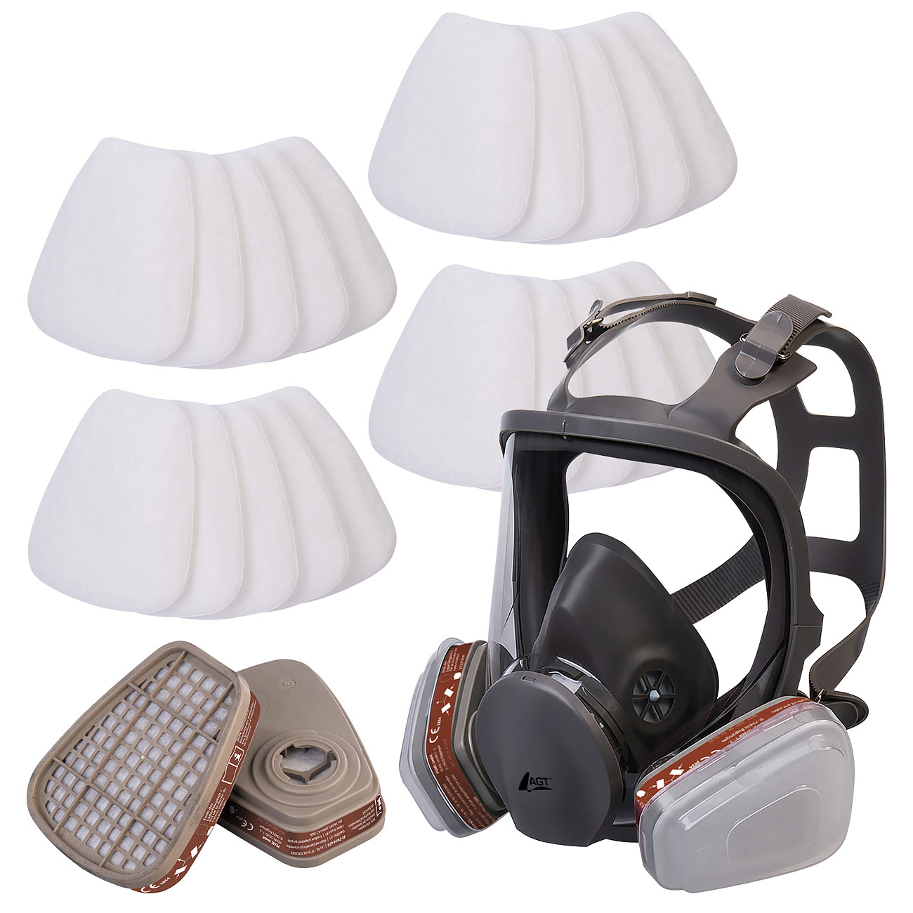 AGT Silikon Atemschutzmasken: Vollgesichts-Atemschutzmaske mit 4 Gasfiltern und 30 Partikelfiltern (Schutzmaske für Industrie, Maske mit Sichtfeld)