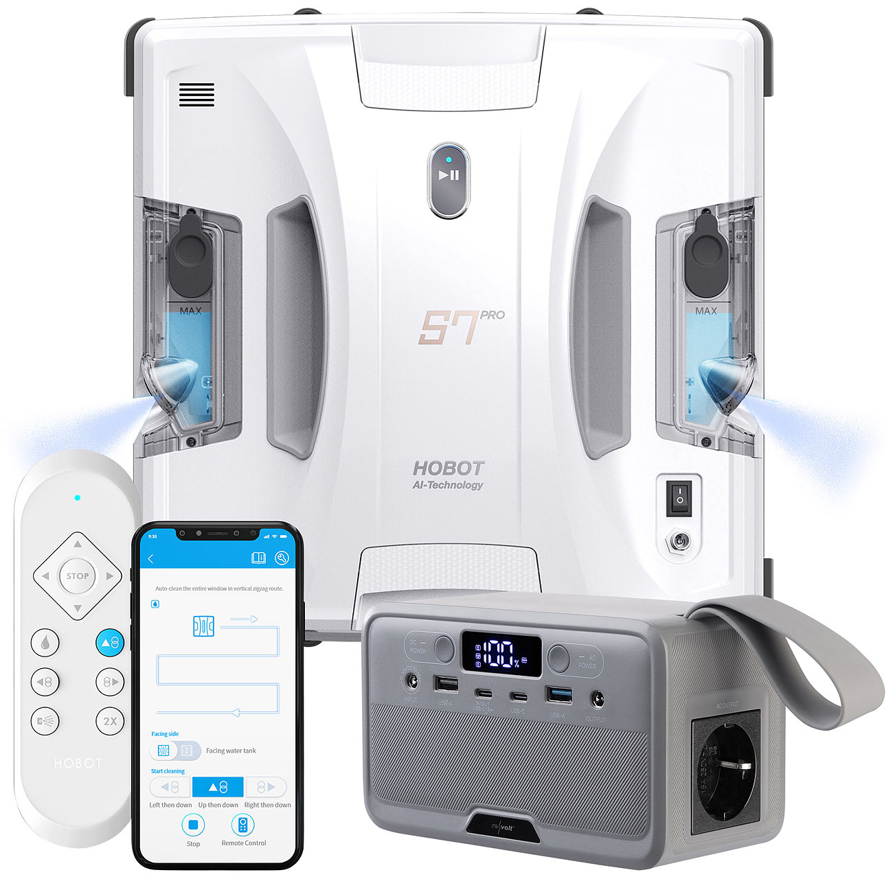 Sichler Fensterputzroboter: HOBOT S7 Pro Profi-Fensterputz-Roboter mit Powerstation, Dual-Sprüher (Fensterroboter)