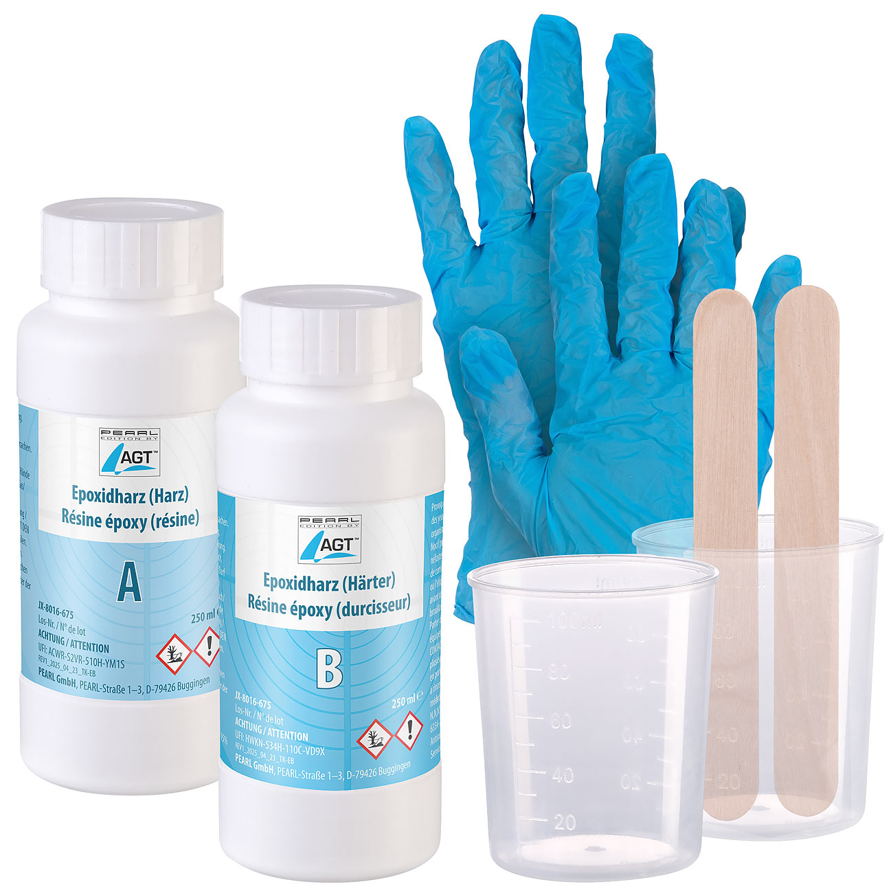 AGT Epoxid: Epoxidharz, transparent, 500 ml, inkl. Zubehör (Kunstharz, Epoxidharz für Reparaturen an Möbelkanten)