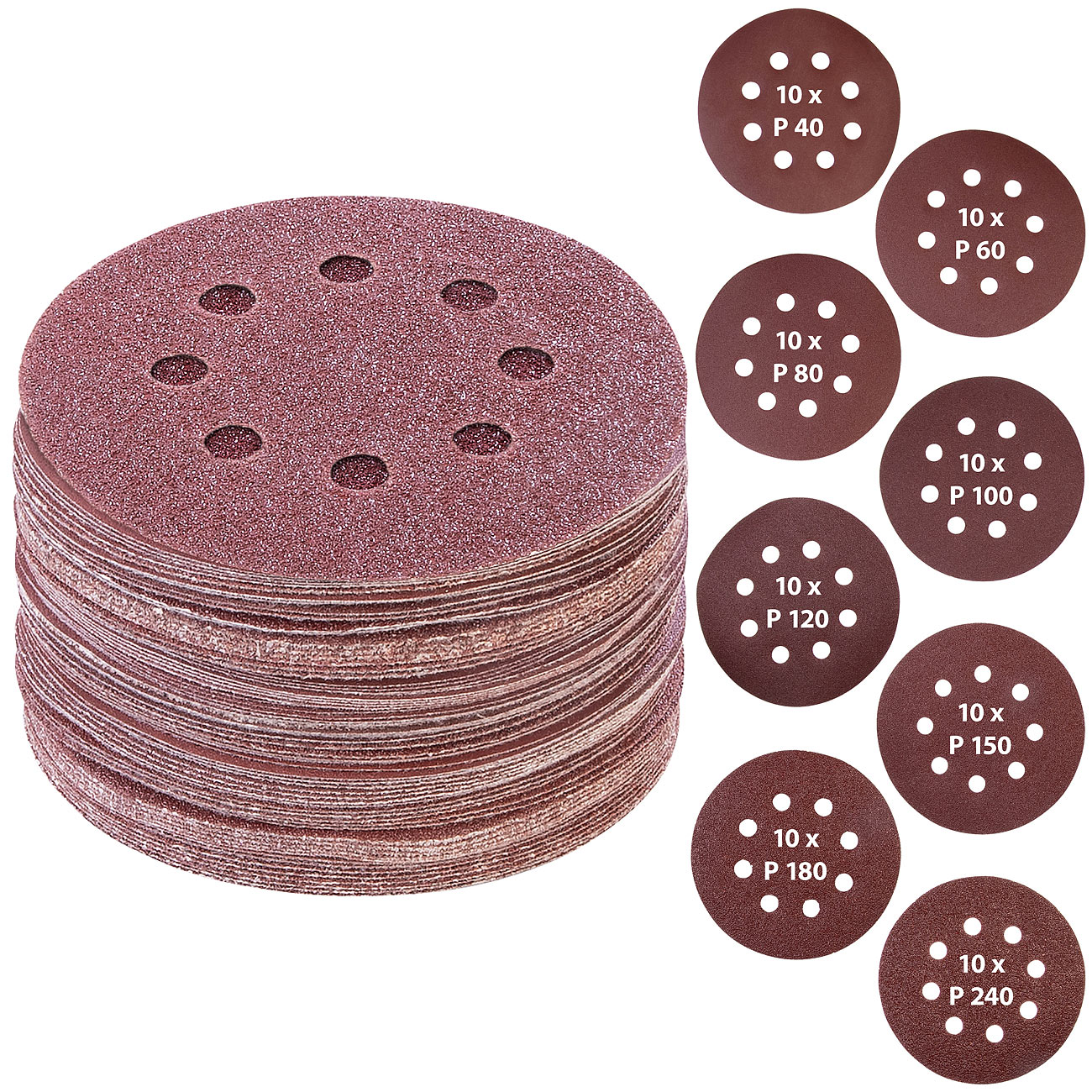 AGT carta abrasiva: Set di dischi abrasivi autoadesivi da 80 pezzi per levigatrici orbitali, Ø 125 mm (carta abrasiva per levigatrice rotorbitale)