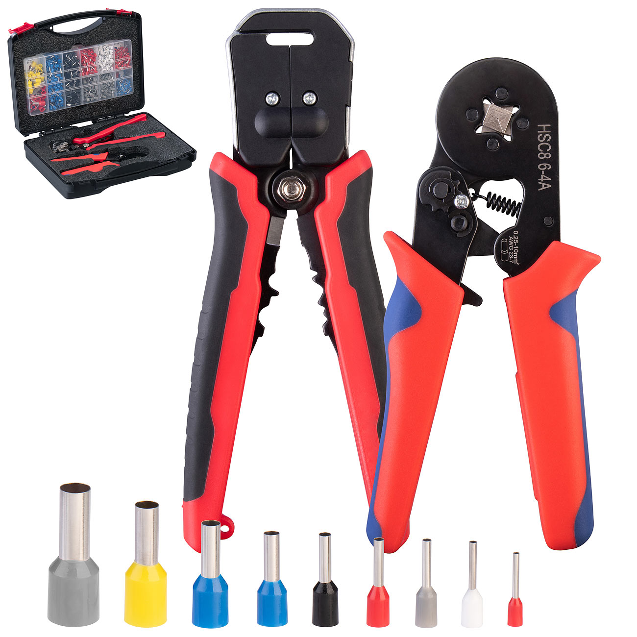 AGT pinza crimpatrice quadrata: Set di pinze crimpatrici con pinza crimpatrice, pinza spelafili e 1.900 terminali. (pinza da pressatura, pinza per)