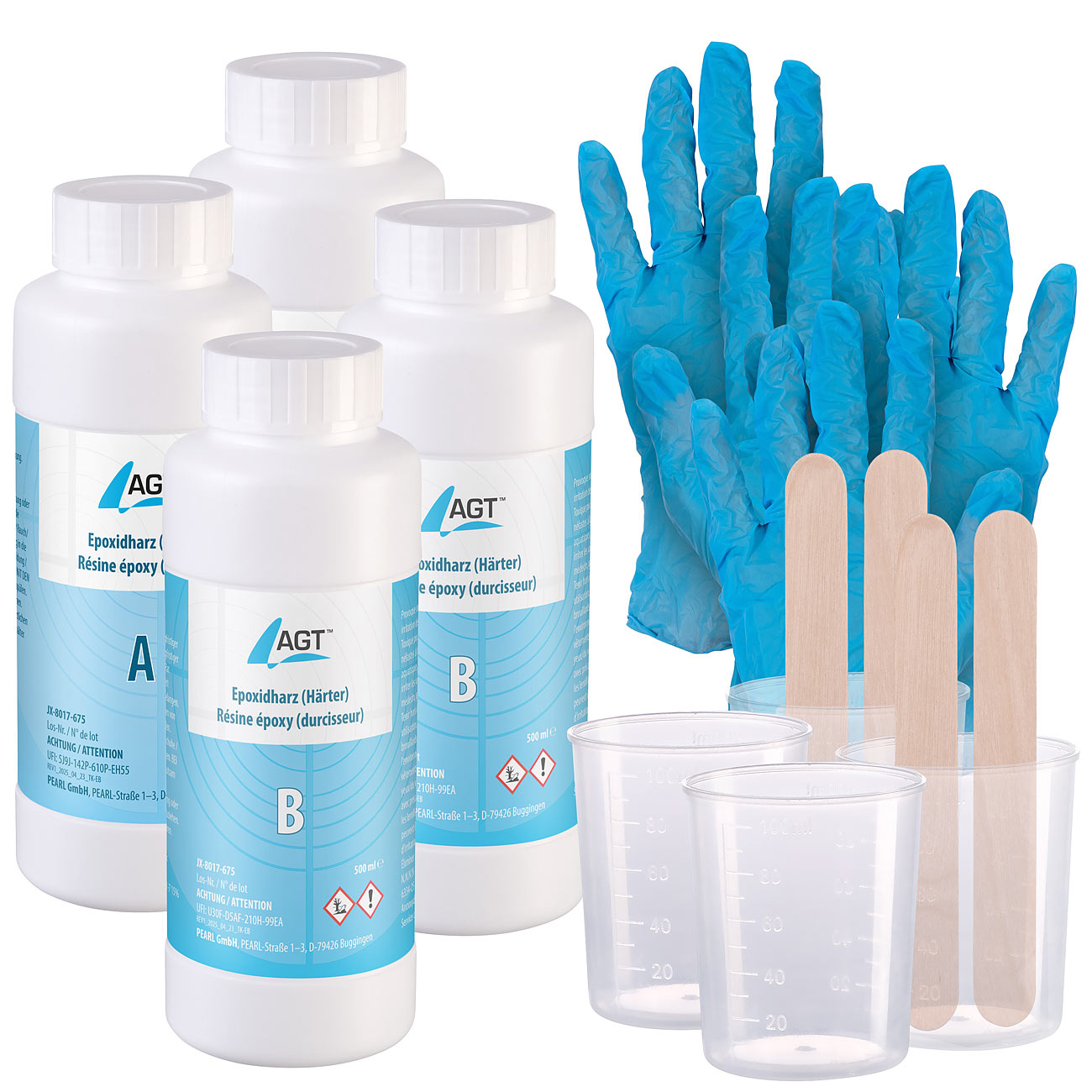 AGT Epoxidharz DIY Projekte: 2er-Set Epoxidharz, transparent, 1000 ml, inkl. Zubehör (Epoxykleber, Rissharz)