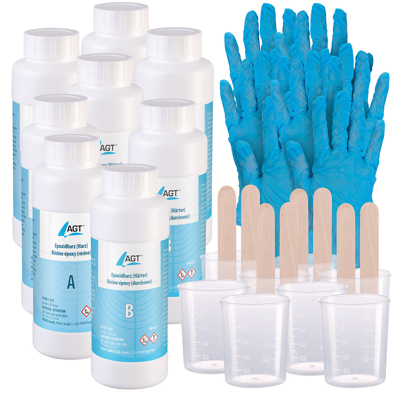 AGT resina para modelismo: Juego de 4 resinas epóxicas, transparentes, 1000 ml, incluye accesorios (resina para modelismo, resina y endurecedor)