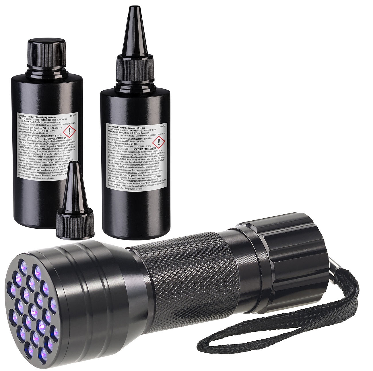 AGT uv geldscheinprüfer: 2-delige set UV-hars, kristalhelder, vooraf gemengd, 2x 50 g, inclusief UV-lamp (uv geldscheinprüfer, uv-lijm, uv-epoxyhars)