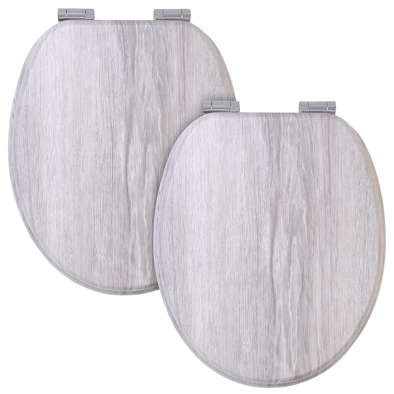 BadeStern WC Sitz mit Deckel: 2er-Set WC-Sitze mit Absenkautomatik, Hellholz-Optik (automatischer WC-Sitz, Toilettendeckel mit Absenkautomatik)