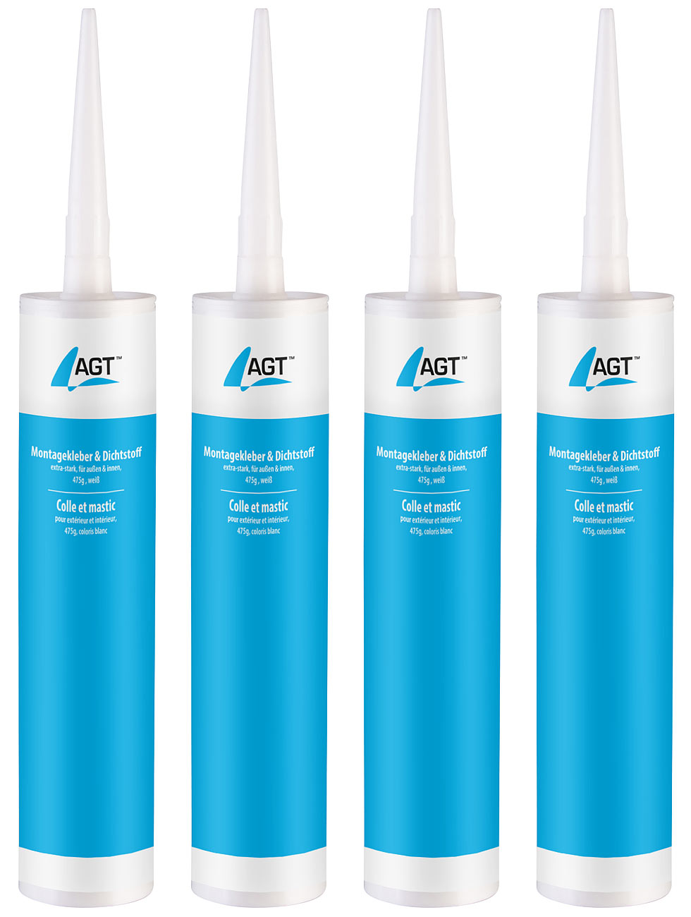 AGT pegamento para piedra: Set de 4 adhesivos/selladores, extra fuertes, para interiores/exteriores, 475 g, blanco (pegamento para piedra, cartucho)