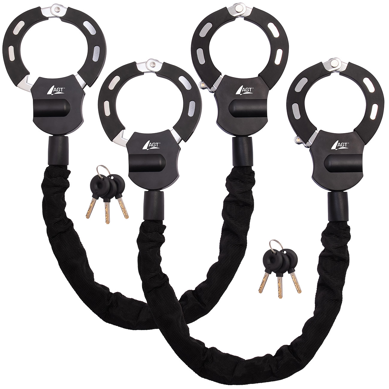 AGT eScooter-Schloss: 2er-Set E-Scooter-Handschellenschloss, je 3 Schlüssel, 92 cm Länge (Rahmen-Handschellenschloss, Hochsicherheitsschloss)