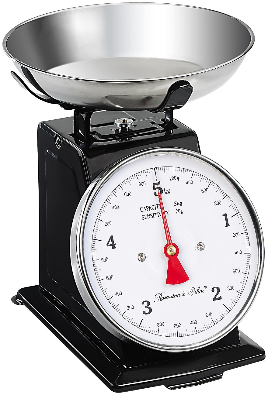 Rosenstein & Söhne Alte Küchenwaage: Analoge Metall Retro-Küchenwaage bis 5kg, Tara-Funktion (refurbished) (Küchenwaage Antik, Alte Waage)