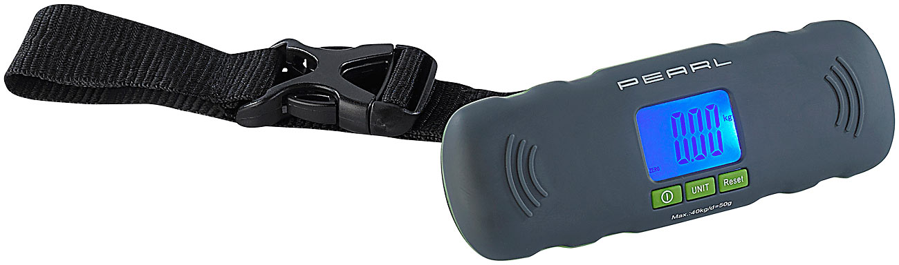 PEARL bilancia portatile per valigie: Bilancia da viaggio digitale con display LCD e funzione tara, 0 fino a 40 kg (bilancia a trazione, bilancia)
