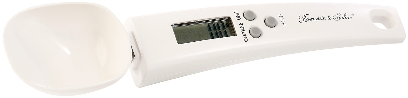 Rosenstein & Söhne Digitale Löffelwaage: Digitale Löffel-Waage mit LCD-Display, für Pulver & Gewürze, bis 300 g (Waage für Kleinstmengen, Digital)