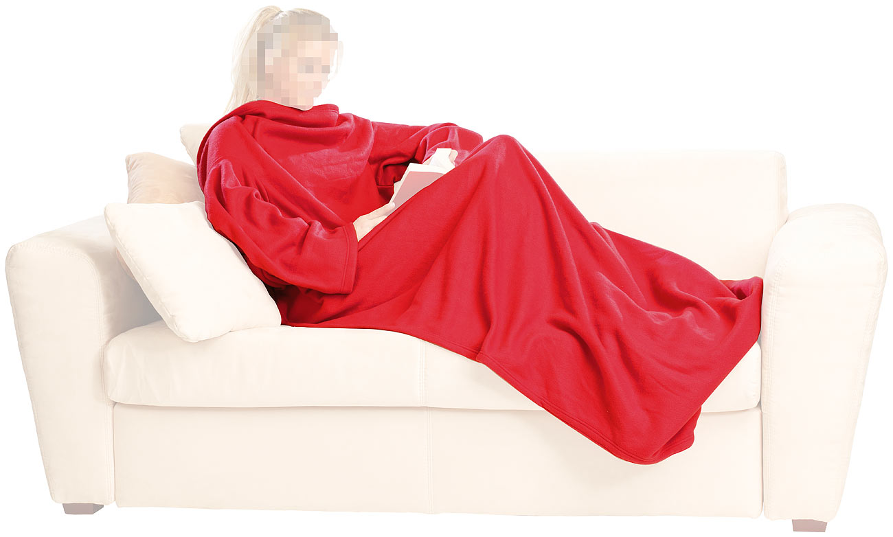 Wilson Gabor coperta con maniche coperta con maniche: Coperta in fleece con maniche, color rosso vino (coperta avvolgente coperta coccola, coperta)
