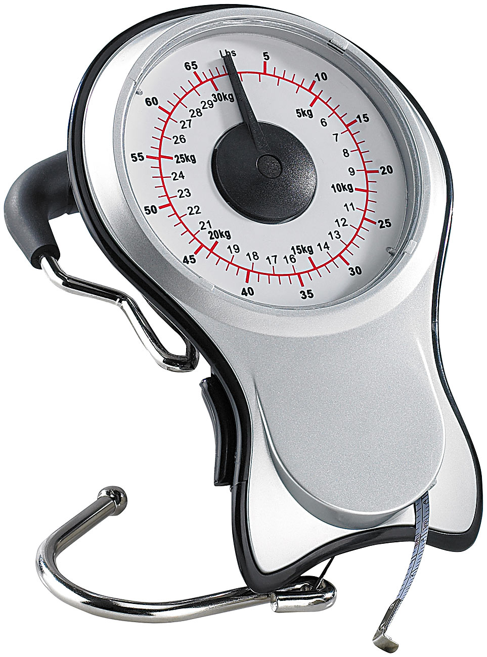 PEARL Gepäckwaage: Analoge 2in1-Kofferwaage bis 30 kg mit ausziehbarem Maßband (Hängewaage, Federwaage analog)