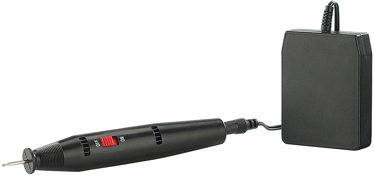AGT Gravurset: Batteriebetriebener Gravurstift 6V mit Diamantspitze (Gravierstift, Glasgravur)