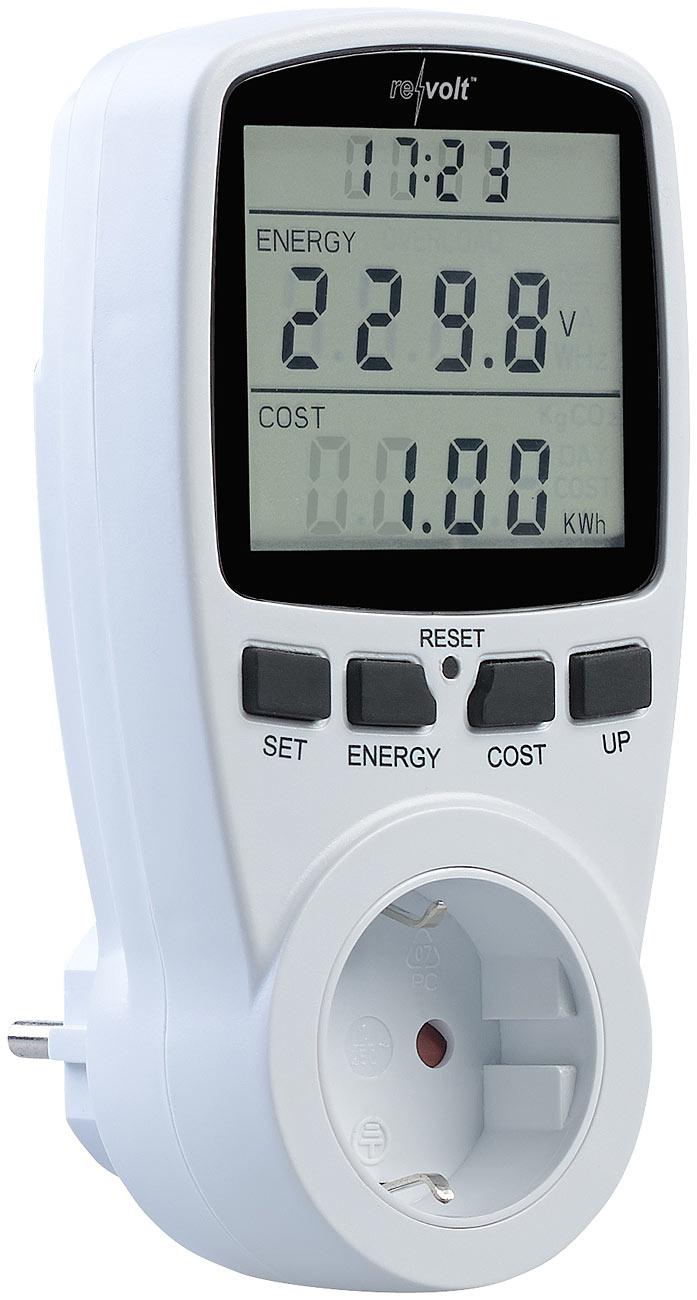 revolt Stromverbrauchszähler: Digitaler Energiekostenmesser mit XXL Jumbo Display, bis 3.680 Watt (Stromverbrauchsmesser Steckdose, Energieverbrauch)