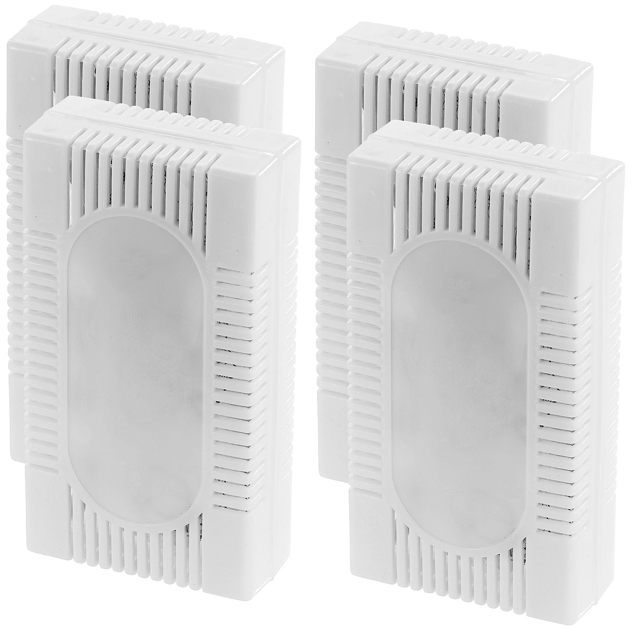 Sichler Kühlschrank Deo: 4er-Set 3in1-Kühlschrank-Frisch gegen Gerüche, Feuchtigkeit & Schimmel (Anti-Geruch für Kühlschränke)