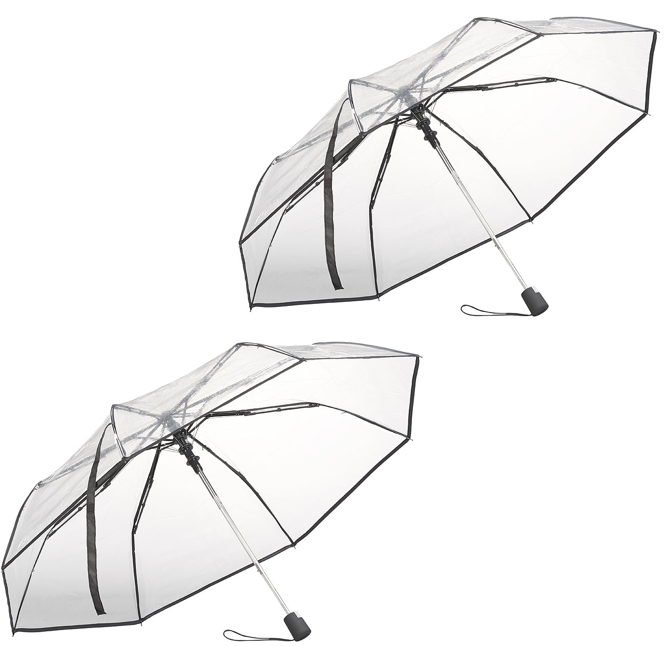 Carlo Milano transparante paraplu: set van 2 automatische tas- paraplu's met doorzichtig dak, Ø 100 cm (transparante paraplu, reis paraplu)