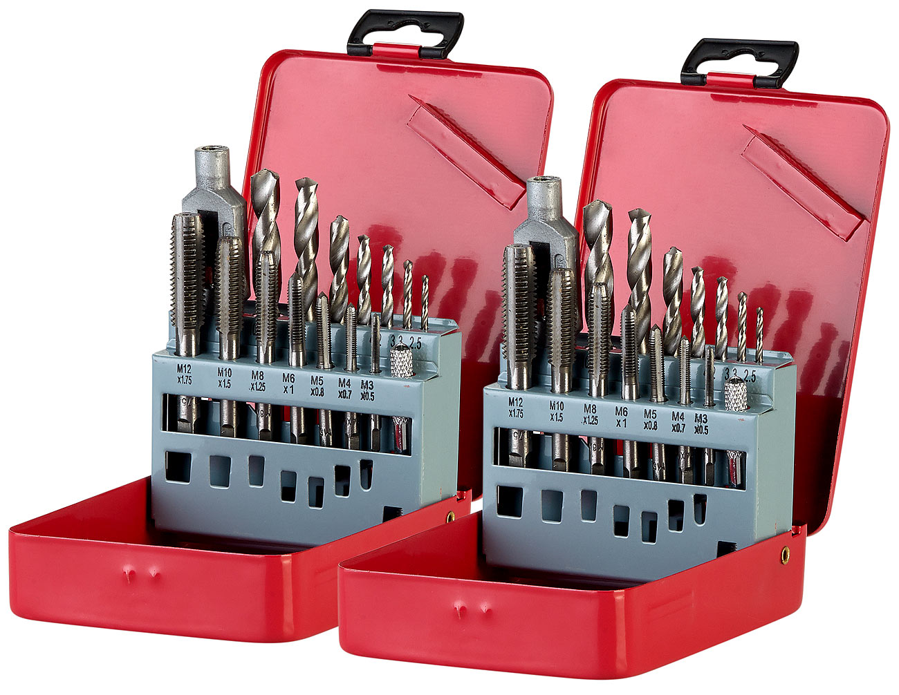 AGT Metallbohrer: 2er-Set Bohrer- & Gewindebohrer-Set für Metall & Kunststoff, 15-teilig (Spiral-Bohrer, HSS-G-Bohrer- und Gewindebohrer-Sets)