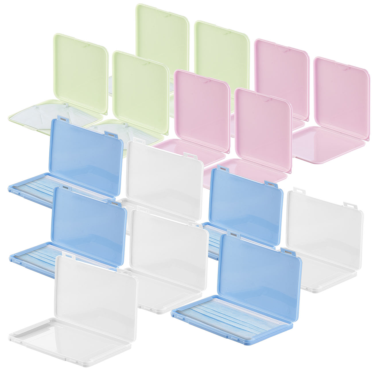 PEARL scatola porta maschere: Set di 16 custodie per maschere, antipolvere e igieniche, colorate (scatola porta maschere antipolvere, scatola porta)