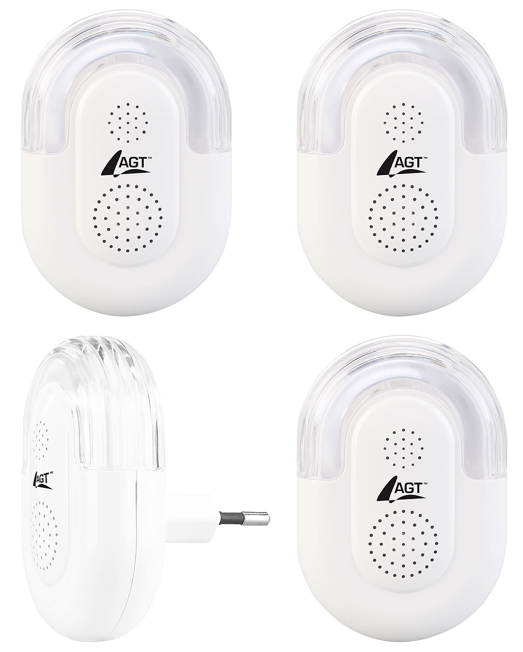 AGT Luftqualität Messgeräte: 4er-Set Steckdosen-Raumluftqualitäts-Messgeräte mit LED-Ampelsystem (Luftqualität-Sensoren, Raumluftqualitätsmessgerät)