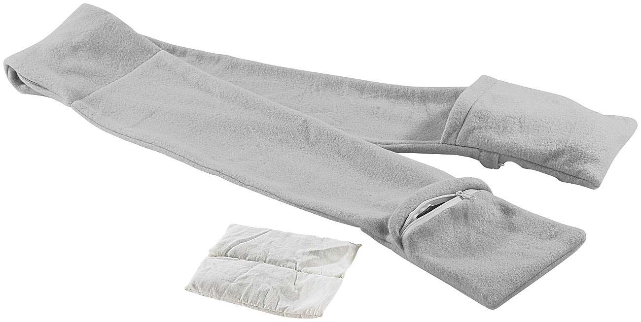 infactory Wärmeschal: Grauer Fleece-Schal mit 3 Wärmespeicher-Kissen (Beheizbarer Schal, Fleece-Schal beheizbar)