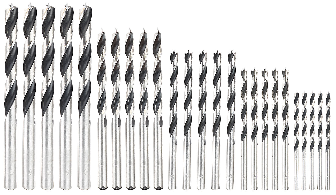 AGT Holzbohrer: Holz-Bohrer-Set für Akkuschrauber, je 5x in 3/4/5/6/8 mm