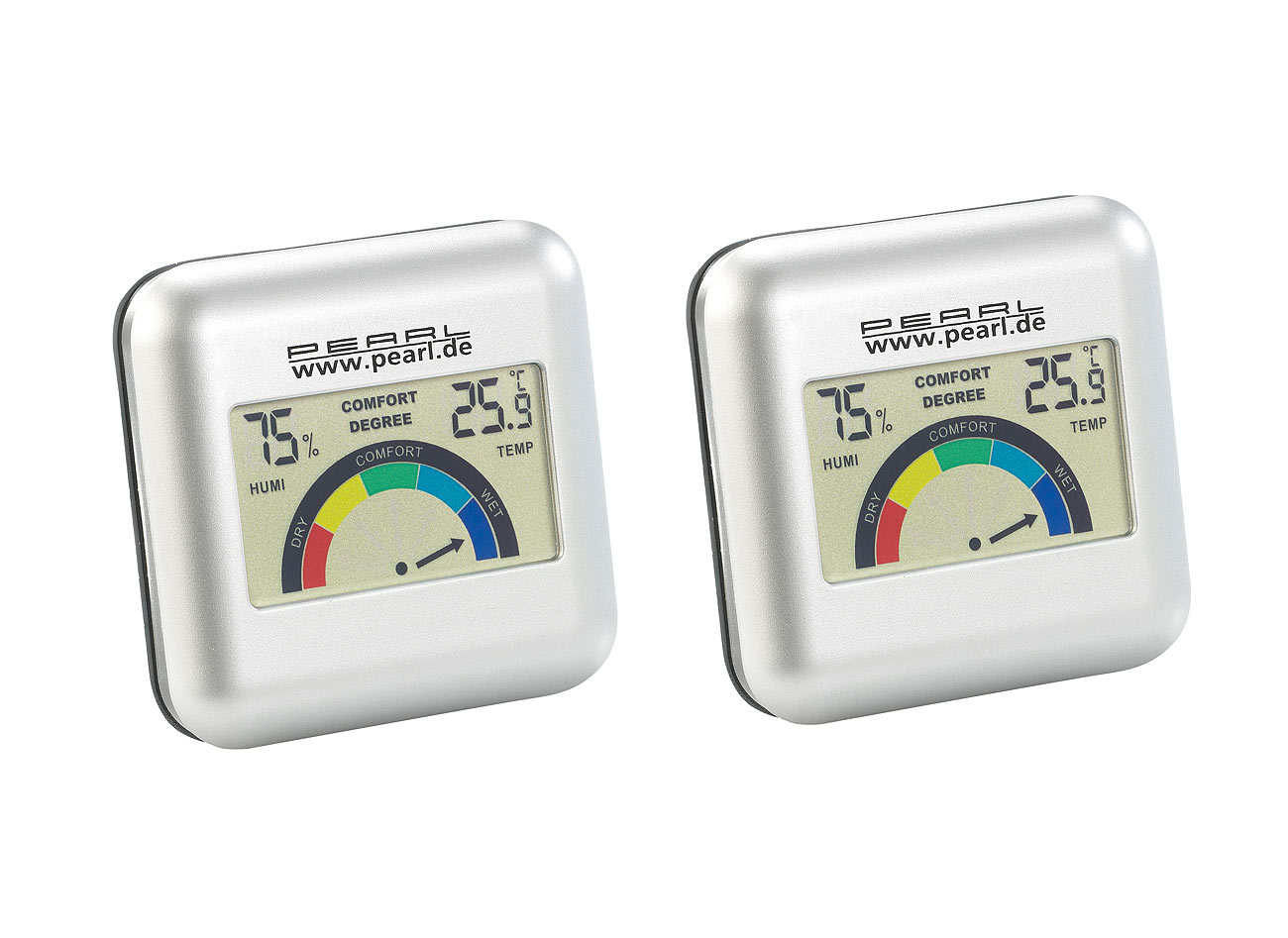 PEARL Thermometer Raum: 2er-Set digitales Hygrometer mit Thermometer mit grafischer Anzeige (Zimmerthermometer mit Hygrometer, Hydrometer)