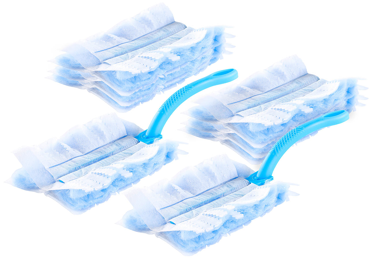 PEARL Staubwedel Microfaser: 2er-Set Staubwedel, mit 8 Ersatz-Aufsätzen (Wedel mit Staubtücher, Bodentücher-Wedel)